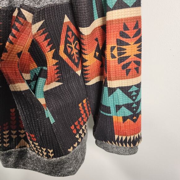 Fashion Express Womens Zip Jacket Medium Gray Orange Turquoise Aztec Southwest - Picture 7 of 9